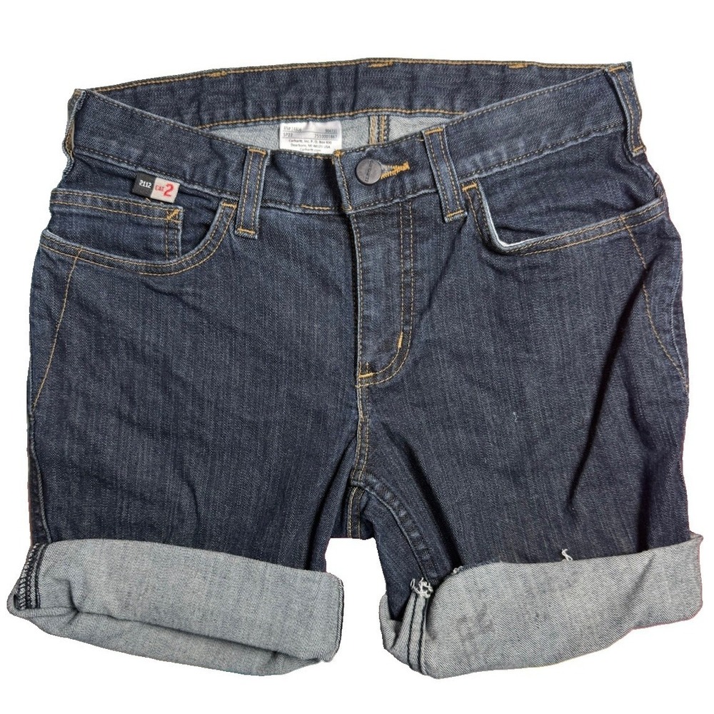 Carhartt FR Women's Jean Short Blue Cutoffs Rolled CAT 2 ORIGINAL FIT Size 4/28